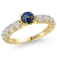 thumbnail image 1 of Gem Stone King 14K Yellow Gold Blue Mystic Topaz and Lab Grown Diamond Engagement Ring for Women | 1.38 Cttw | Round 5MM | Gemstone November Birthstone | Size 5, 1 of 6