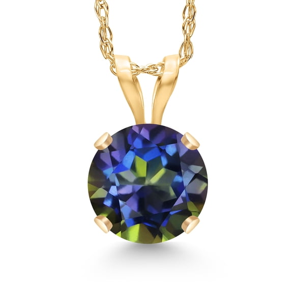 Gem Stone King 14K Yellow Gold Blue Mystic Topaz Pendant Necklace for Women | 1.00 Cttw | Gemstone November Birthstone | Round 6MM | With 18 inch Chain