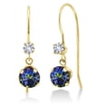 thumbnail image 1 of Gem Stone King 14K Yellow Gold Blue Mystic Topaz and White Created Sapphire French Wire Dangle Hook Earrings for Women (1.10 Cttw, Gemstone Birthstone, Round 5MM and 2.5MM), 1 of 2