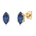 thumbnail image 1 of Gem Stone King 14K Yellow Gold Blue Sapphire Doble Notch Stud Earrings for Women Men | 1.26 Cttw | Gemstone September Birthstone | Marquise 8X4MM, 1 of 6