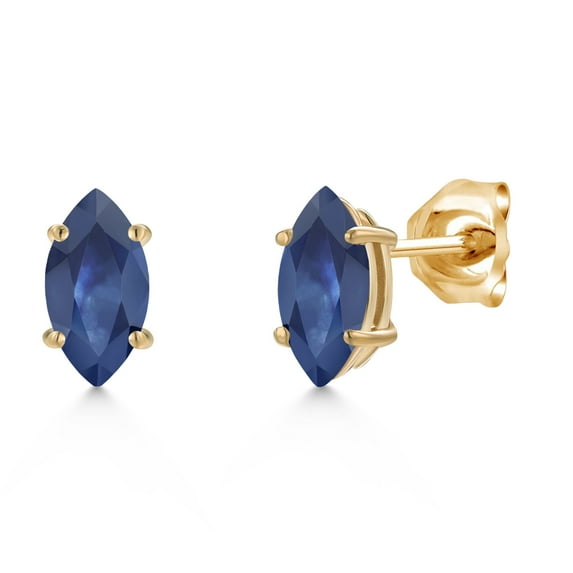 Gem Stone King 14K Yellow Gold Blue Sapphire Doble Notch Stud Earrings for Women Men | 1.26 Cttw | Gemstone September Birthstone | Marquise 8X4MM