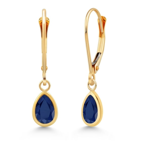 Gem Stone King 14K Yellow Gold Blue Sapphire Drop Dangle Earrings for Women (1.78 Cttw, Gemstone September Birthstone, Pear Shape 7X5MM)