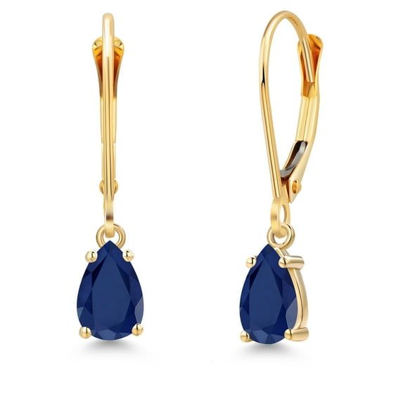Gem Stone King 14K Yellow Gold Blue Sapphire Earrings for Women | 1.00 Cttw | Gemstone September Birthstone | Pear Shape 6X4MM