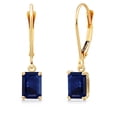 thumbnail image 1 of Gem Stone King 14K Yellow Gold Blue Sapphire Leverback Earrings for Women | 1.23 Cttw | Gemstone September Birthstone | Emerald Cut 6X4MM | Fine Jewelry Gifts for Her Mom Women Wife, 1 of 6