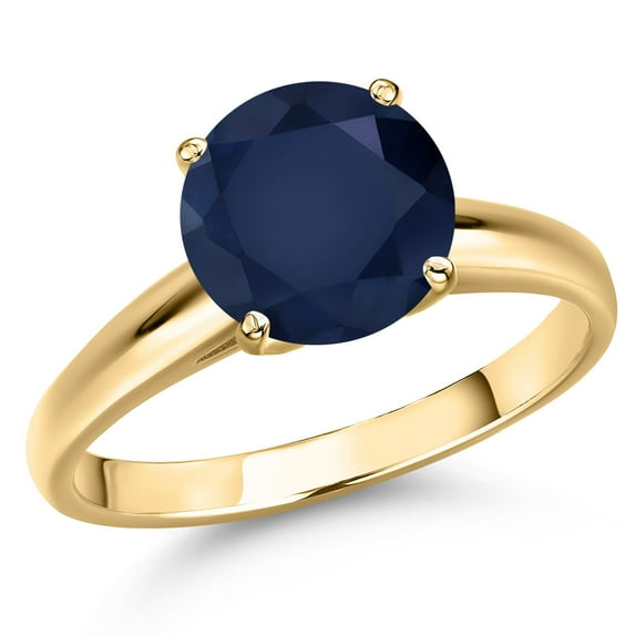 Gem Stone King 14K Yellow Gold Blue Sapphire Engagement Ring for Women | 4.95 Cttw | Round 10MM | Gemstone September Birthstone | Size 7