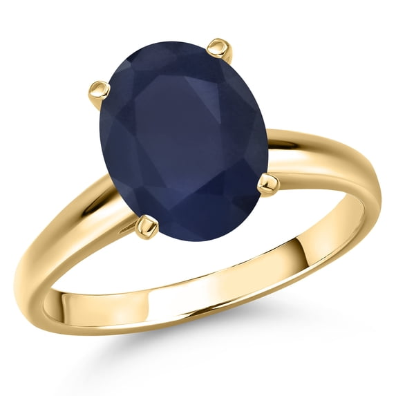 Gem Stone King 14K Yellow Gold Blue Sapphire Engagement Ring for Women | 4.50 Cttw | Oval 12X10MM | Gemstone September Birthstone | Wedding Engagement Anniversary Promise Ring for Women| Size 6