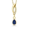 thumbnail image 1 of Gem Stone King 14K Yellow Gold Blue Sapphire and Lab Grown Diamond Pendant Necklace for Women | 0.53 Cttw | Gemstone September Birthstone | Pear Shape 6X4MM | With 18 inch Chain, 1 of 6