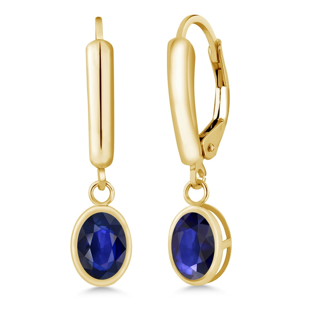 Gem Stone King 14K Yellow Gold Blue Sapphire Earrings for Women | 2.00 Cttw | Gemstone Birthstone | Oval 7X5MM | Fine Jewelry Gifts for Women Mom Wife Her