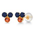 thumbnail image 1 of Gem Stone King 14K Yellow Gold Blue Sapphire and Orange Sapphire Three Stone Stud Earrings for Women (0.92 Cttw, Gemstone September Birthstone, Round 3MM), 1 of 4