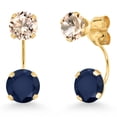 thumbnail image 1 of Gem Stone King 14K Yellow Gold Blue Sapphire and Peach Morganite Stud Earrings for Women | 3.00 Cttw | Gemstone September Birthstone | Round 6MM, 1 of 6