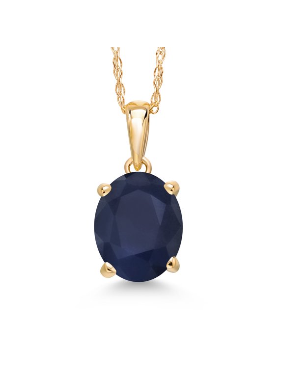 14K Yellow Gold Blue Sapphire Pendant Necklace | 2.20 Cttw | Gemstone September Birthstone | Oval 9X7MM | Gold Necklace for Women | With 18 inch Gold Chain