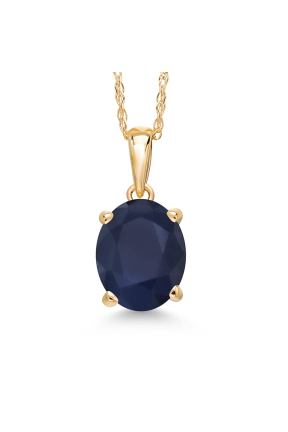 14K Yellow Gold Blue Sapphire Pendant Necklace | 2.20 Cttw | Gemstone September Birthstone | Oval 9X7MM | Gold Necklace for Women | With 18 inch Gold Chain
