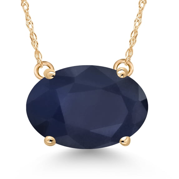 Gem Stone King 14K Yellow Gold Blue Sapphire Pendant Necklace | 4.50 Cttw | Gemstone September Birthstone | Oval 11X9MM | Gold Necklace for Women | With 18 inch Gold Chain