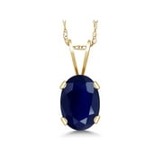 Gem Stone King 14K Yellow Gold Blue Sapphire Pendant Necklace For Women (1.02 Ct Gemstone Birthstone Oval 7X5MM with 18 inch Chain)