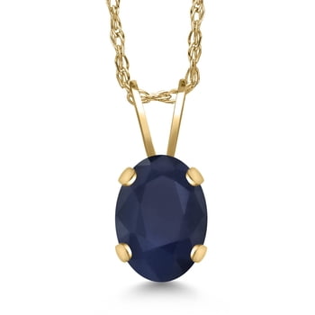 Gem Stone King 14K Yellow Gold Blue Sapphire Pendant Necklace for Women (1.02 Ct Gemstone Birthstone Oval 7X5MM with 18 inch Chain)