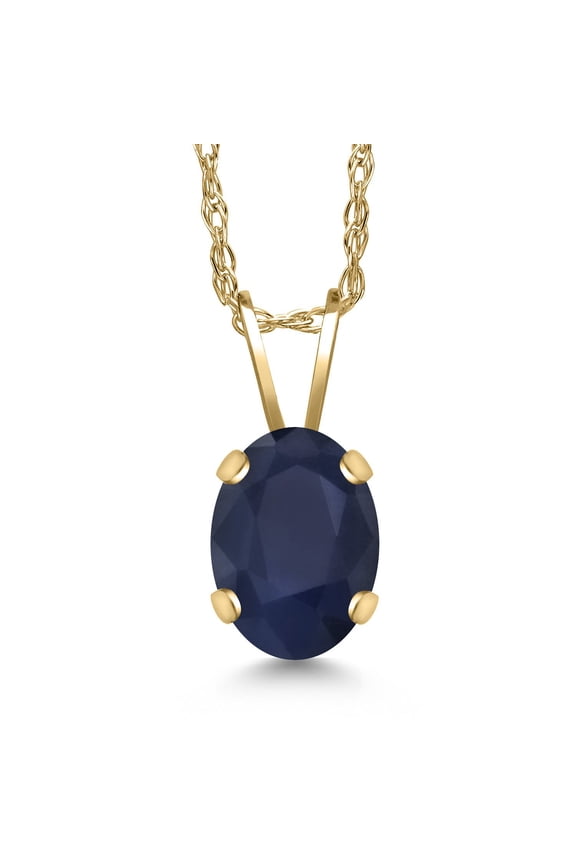 14K Yellow Gold Blue Sapphire Pendant Necklace for Women (1.02 Ct Gemstone Birthstone Oval 7X5MM with 18 inch Chain)