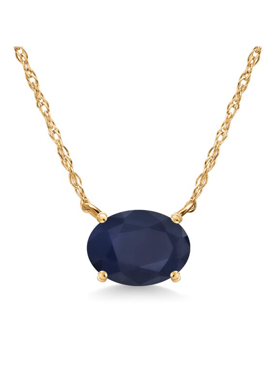 14K Yellow Gold Blue Sapphire Pendant Necklace for Women | 2.20 Cttw | Gemstone September Birthstone | Oval 9X7MM | With 18 inch Chain