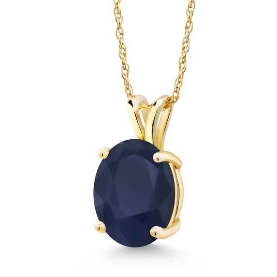 Gem Stone King 14K Yellow Gold Blue Sapphire Solitaire Pendant Necklace for Women | 3.00 Cttw | Gemstone September Birthstone | Oval 10X8MM | with 18 inch Silver Chain