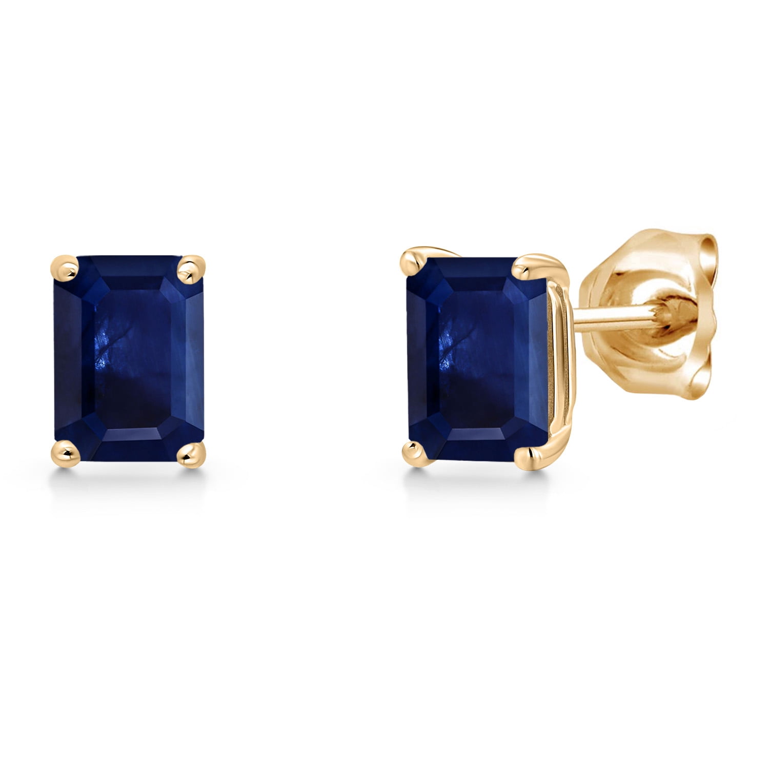 Gem Stone King 14K Yellow Gold Blue Sapphire Stud Basket Setting Earrings for Women Men | 1.23 Cttw | Gemstone September Birthstone | Octagon 6X4MM | Double Notch | Gold Earrings for Women Men