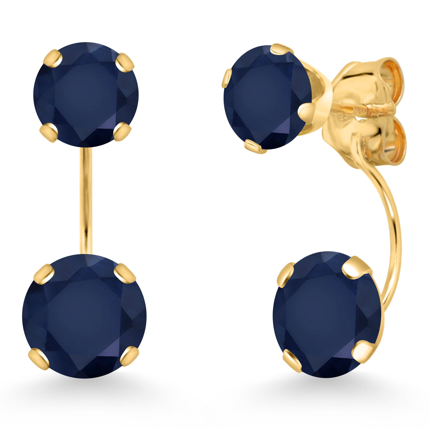 Gem Stone King 14K Yellow Gold Blue Sapphire Stud Earrings for Women | 3.40 Cttw | Gemstone September Birthstone | Round 6MM