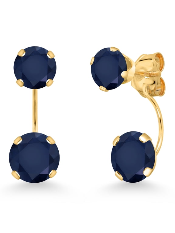 14K Yellow Gold Blue Sapphire Stud Earrings for Women | 3.40 Cttw | Gemstone September Birthstone | Round 6MM