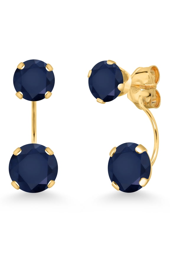 14K Yellow Gold Blue Sapphire Stud Earrings for Women | 3.40 Cttw | Gemstone September Birthstone | Round 6MM