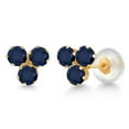 thumbnail image 1 of Gem Stone King 14K Yellow Gold Blue Sapphire Trio Three Stone Stud Earrings for Women (0.90 Cttw, Gemstone September Birthstone, Round 3MM), 1 of 4
