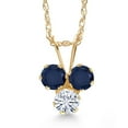 thumbnail image 1 of Gem Stone King 14K Yellow Gold Blue Sapphire and White Moissanite 3-Stone Pendant Necklace for Women (0.40 Cttw, Gemstone September Birthstone, Round 3MM, 18 inch Chain), 1 of 4