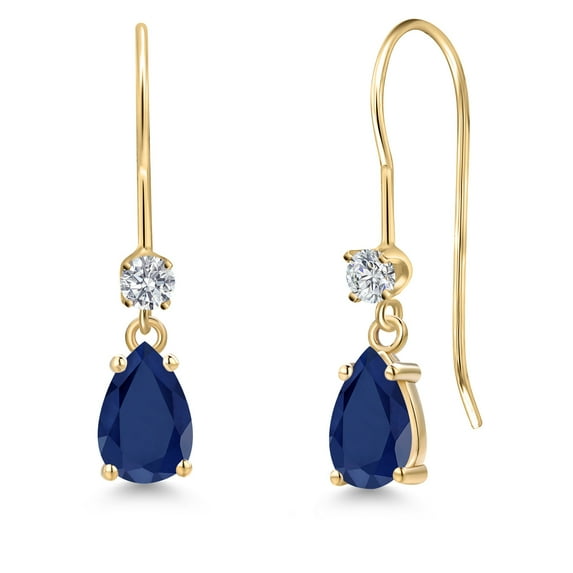 Gem Stone King 14K Yellow Gold Blue Sapphire and Lab Grown Diamond Earrings for Women | 1.13 Cttw | Gemstone September Birthstone | Pear Shape 6X4MM