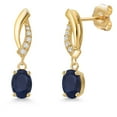 thumbnail image 1 of Gem Stone King 14K Yellow Gold Blue Sapphire and Lab Grown Diamond Earrings for Women | 1.15 Cttw | Gemstone September Birthstone | Oval 6X4MM, 1 of 6