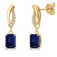 thumbnail image 1 of Gem Stone King 14K Yellow Gold Blue Sapphire and Lab Grown Diamond Earrings for Women | 1.28 Cttw | Gemstone September Birthstone | Octagon 6X4MM, 1 of 6