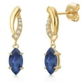 thumbnail image 1 of Gem Stone King 14K Yellow Gold Blue Sapphire and Lab Grown Diamond Earrings for Women | 1.31 Cttw | Gemstone September Birthstone | Marquise 8X4MM, 1 of 6