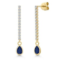 Gem Stone King 14K Yellow Gold Blue Sapphire and Lab Grown Diamond Earrings for Women | 1.36 Cttw | Gemstone September Birthstone | Pear Shape 6X4MM