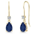 thumbnail image 1 of Gem Stone King 14K Yellow Gold Blue Sapphire and Lab Grown Diamond Teardrop Dangle Earrings for Women | 1.91 Cttw | Gemstone September Birthstone | Pear Shape 7X5MM, 1 of 6