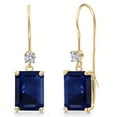 thumbnail image 1 of Gem Stone King 14K Yellow Gold Blue Sapphire and Lab Grown Diamond Dangle Earrings for Women | 5.03 Cttw | Gemstone September Birthstone | Emerald Cut 9X7MM, 1 of 6