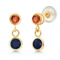 thumbnail image 1 of Gem Stone King 14K Yellow Gold Blue Sapphire and Orange Sapphire Drop Dangle Earrings for Women (1.02 Cttw, Gemstone Birthstone, Round 4MM and 3MM), 1 of 4