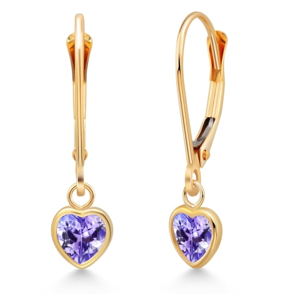 Gem Stone King 14K Yellow Gold Blue Tanzanite Drop Dangle Leverback Earrings for Women (1.00 Cttw, Gemstone December Birthstone, Heart Shape 5MM)