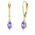 thumbnail image 1 of Gem Stone King 14K Yellow Gold Blue Tanzanite Leverback Dangle Earrings for Women | 0.50 Cttw | Gemstone December Birthstone | Marquise 6X3MM, 1 of 6