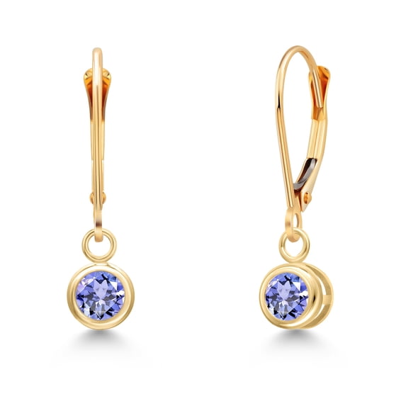 Gem Stone King 14K Yellow Gold Blue Tanzanite Earrings for Women | 0.60 Cttw | Gemstone December Birthstone | Round 4MM