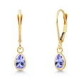 thumbnail image 1 of Gem Stone King 14K Yellow Gold Blue Tanzanite Earrings for Women | 0.89 Cttw | Gemstone December Birthstone | Pear Shape 6X4MM, 1 of 6