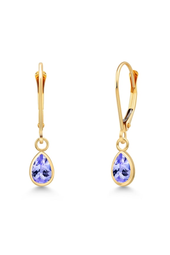 14K Yellow Gold Blue Tanzanite Earrings for Women | 0.89 Cttw | Gemstone December Birthstone | Pear Shape 6X4MM