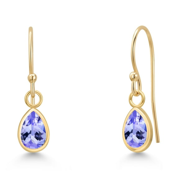 Gem Stone King 14K Yellow Gold Blue Tanzanite Earrings for Women | 0.89 Cttw | Gemstone December Birthstone | Pear Shape 6X4MM
