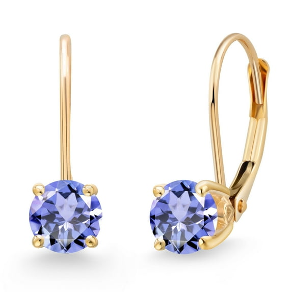 Gem Stone King 14K Yellow Gold Blue Tanzanite Earrings for Women | 0.92 Cttw | Gemstone December Birthstone | Round 5MM