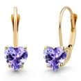 thumbnail image 1 of Gem Stone King 14K Yellow Gold Blue Tanzanite Leverback Earrings for Women | 1.00 Cttw | Gemstone December Birthstone | Heart Shape 5MM, 1 of 6