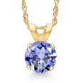 thumbnail image 1 of Gem Stone King 14K Yellow Gold Blue Tanzanite Pendant Necklace for Women (0.46 Cttw, Gemstone Birthstone, Round 5MM, with 18 inch Chain), 1 of 6