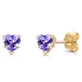 thumbnail image 1 of Gem Stone King 14K Yellow Gold Blue Tanzanite Stick Earrings for Women | 1.00 Cttw | Gemstone December Birthstone | Heart Shape 5MM, 1 of 6