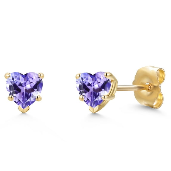 Gem Stone King 14K Yellow Gold Blue Tanzanite Stick Earrings for Women | 1.00 Cttw | Gemstone December Birthstone | Heart Shape 5MM