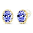 thumbnail image 1 of Gem Stone King 14K Yellow Gold Blue Tanzanite Twist Stud Earrings for Women Men (2.32 Cttw, Gemstone Birthstone, Oval 8X6MM), 1 of 5