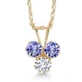 thumbnail image 1 of Gem Stone King 14K Yellow Gold Blue Tanzanite and White Lab Grown Diamond 3-Stone Pendant Necklace for Women (0.40 Cttw, Gemstone December Birthstone, Round 3MM, 18 inch Chain), 1 of 4