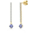 thumbnail image 1 of Gem Stone King 14K Yellow Gold Blue Tanzanite and White Lab Grown Diamond Dangle Earrings for Women | 0.96 Cttw | Gemstone December Birthstone | Round 4MM, 1 of 6